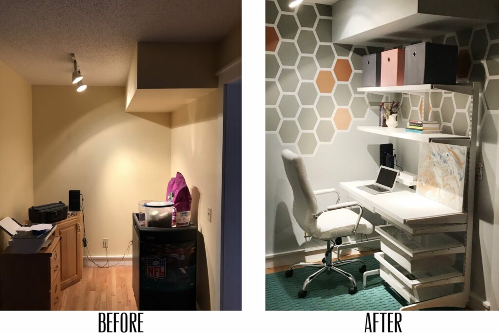the completed before and after of the virtual office make over