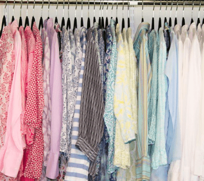 Spring shirts by color, hanging closet, how to organize a range of clothes sizes, Done and Done, Done and Done Home