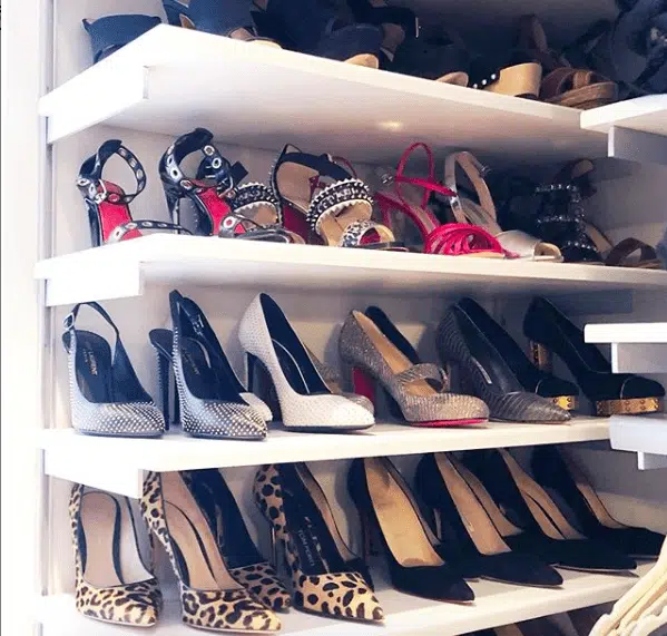 Fancy shoes on several shelves