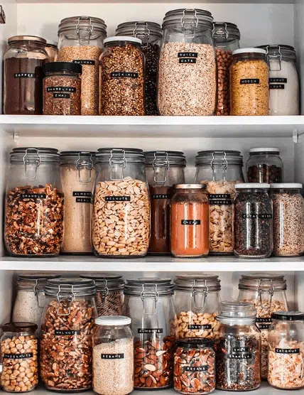 glass jars for reusable food storage and a zero waste kitchen