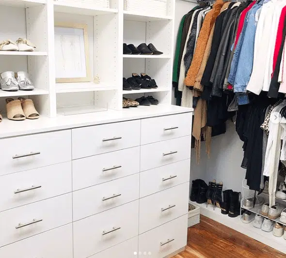 an organized closet with shoes