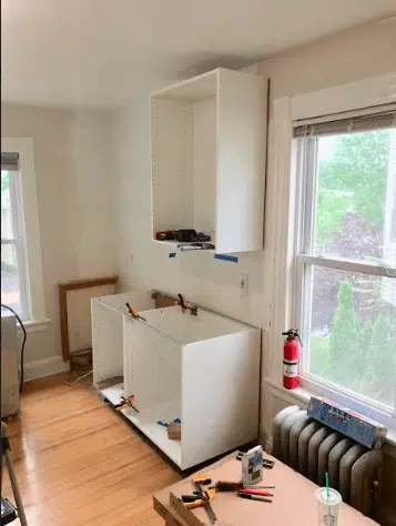 Kitchen cabinets during a renovation