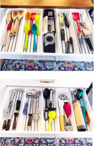 two organized utensil drawers