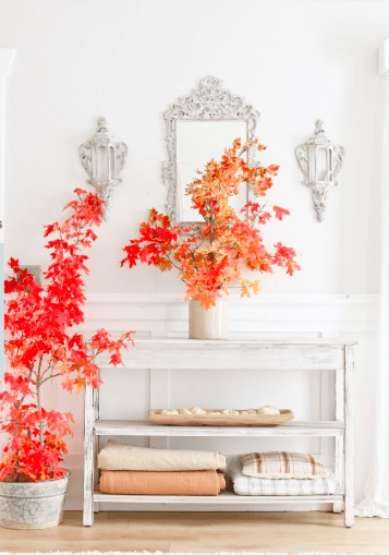 White entryway with natural fall decor