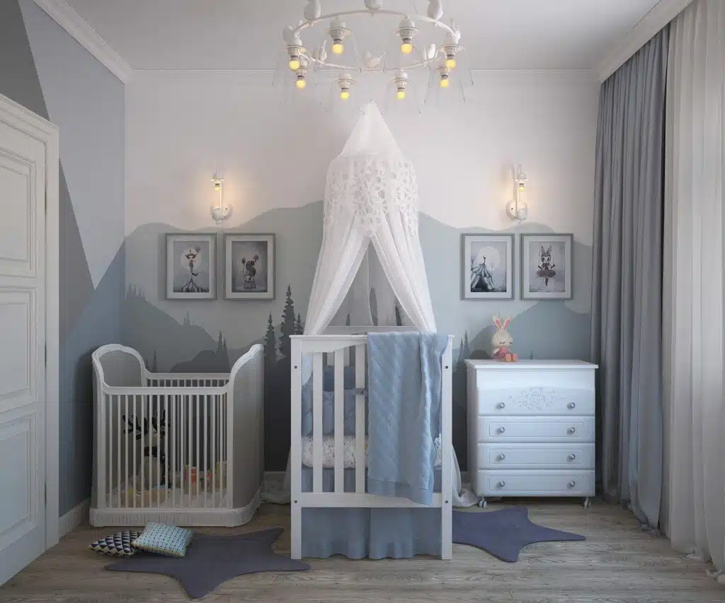 elegant baby nursery with canopy crib