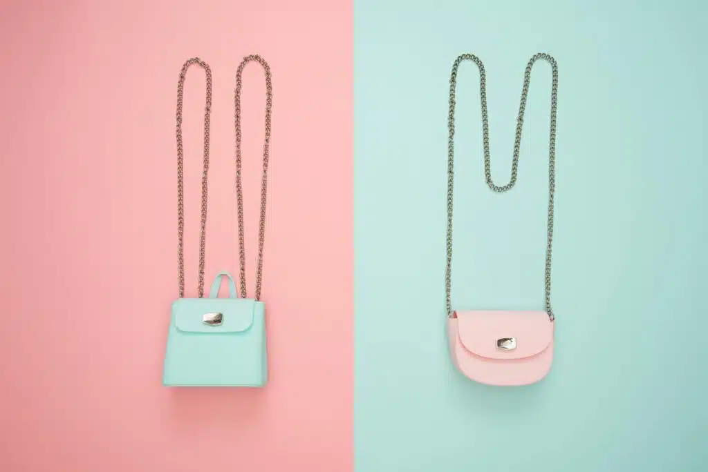 two small clutch purses on alternating backgrounds