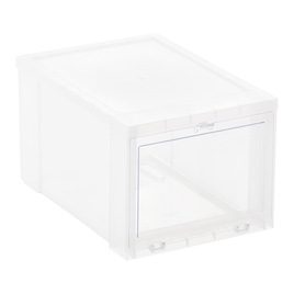 drop front clear shoe boxes from The Container Store closet sale