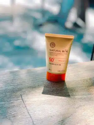 photo of sunscreen on dock