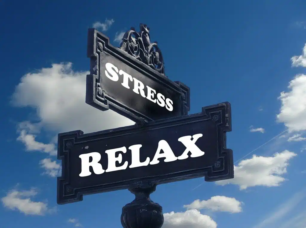 street signs with stress and relax